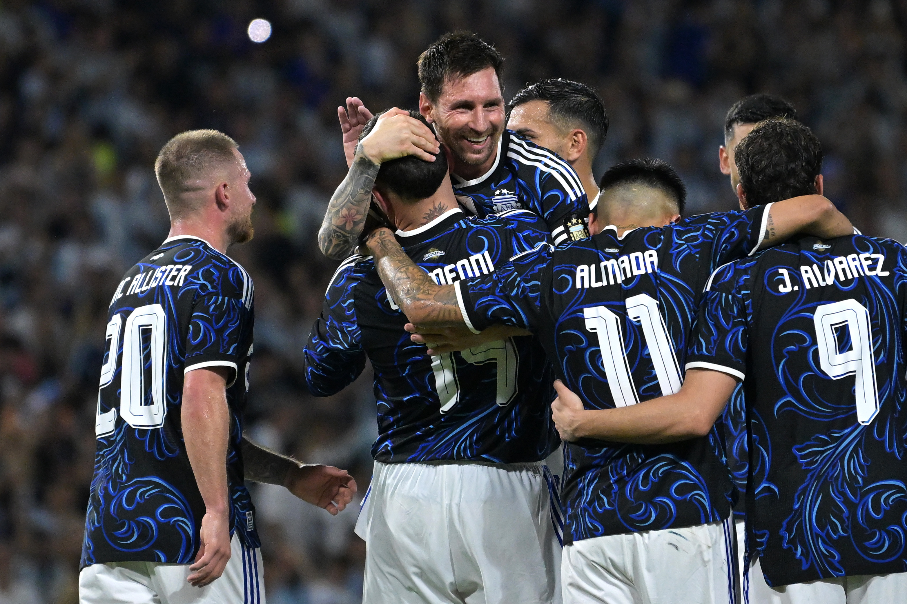 Jugadores de la selección de Argentina durante de un partido amistoso